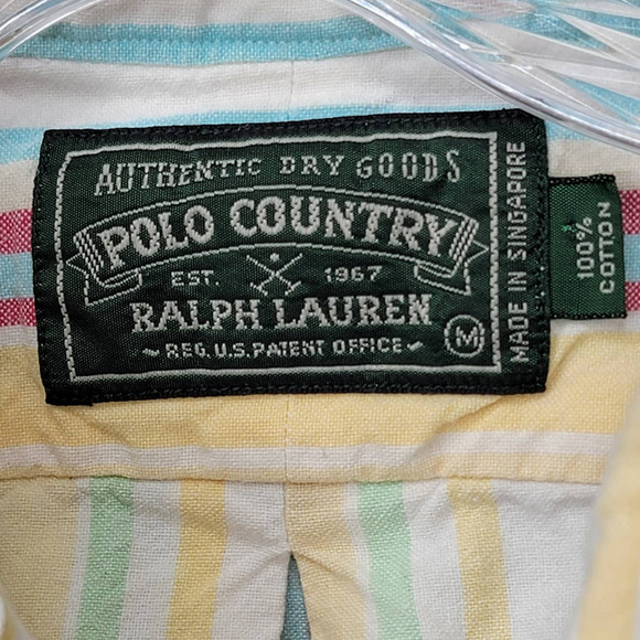 VTG 90s POLO COUNTRY Ralph Lauren Vertical Stripe Pastel Button Up Shirt Medium - Picture 3 of 8